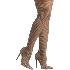 Fishnet Rhinestone Over-The-Knee Boots